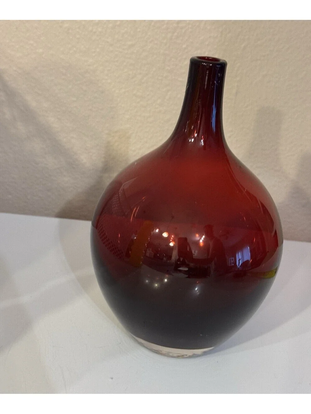 IKEA Red & Black Solid Glass Vase, Glossy Art Glass, 10 in H Decorative